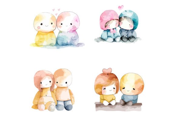 Cute Watercolor Baby Couple Love PNG for Editorial and Web Design
