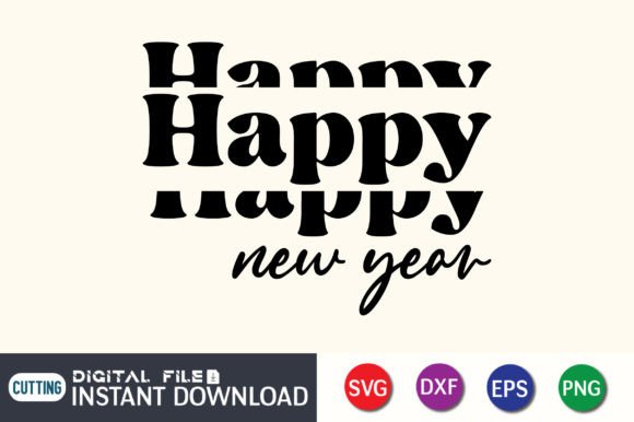Happy New Year Wavy Text – A Festive Graphic Design Asset for Crafts and Merch